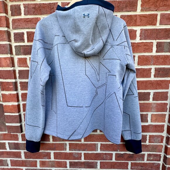 Under Armour Spacer Burnout Hoodie XL Gray Print Loose Fit Pockets Thumbholes - Picture 3 of 9
